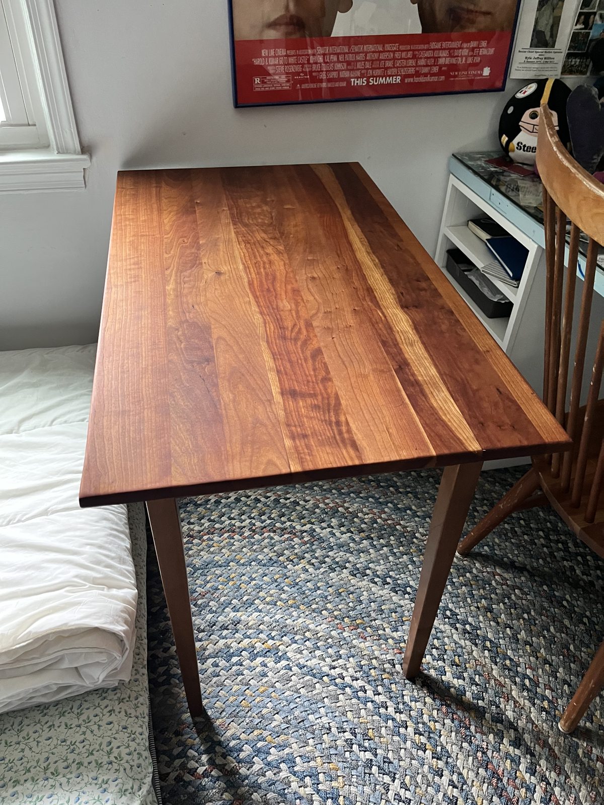 Solid cherry table with bookmatched grain
