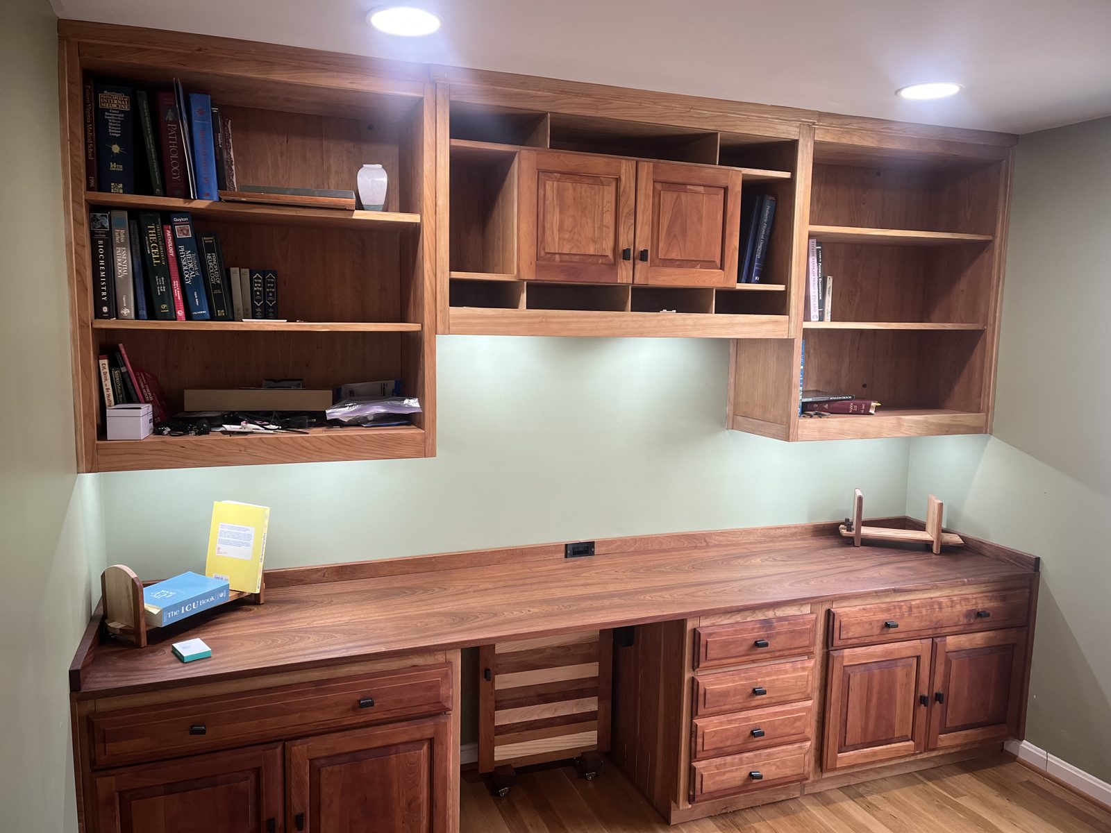 Finished built-in cherry study handcrafted by Deperio Woodworks