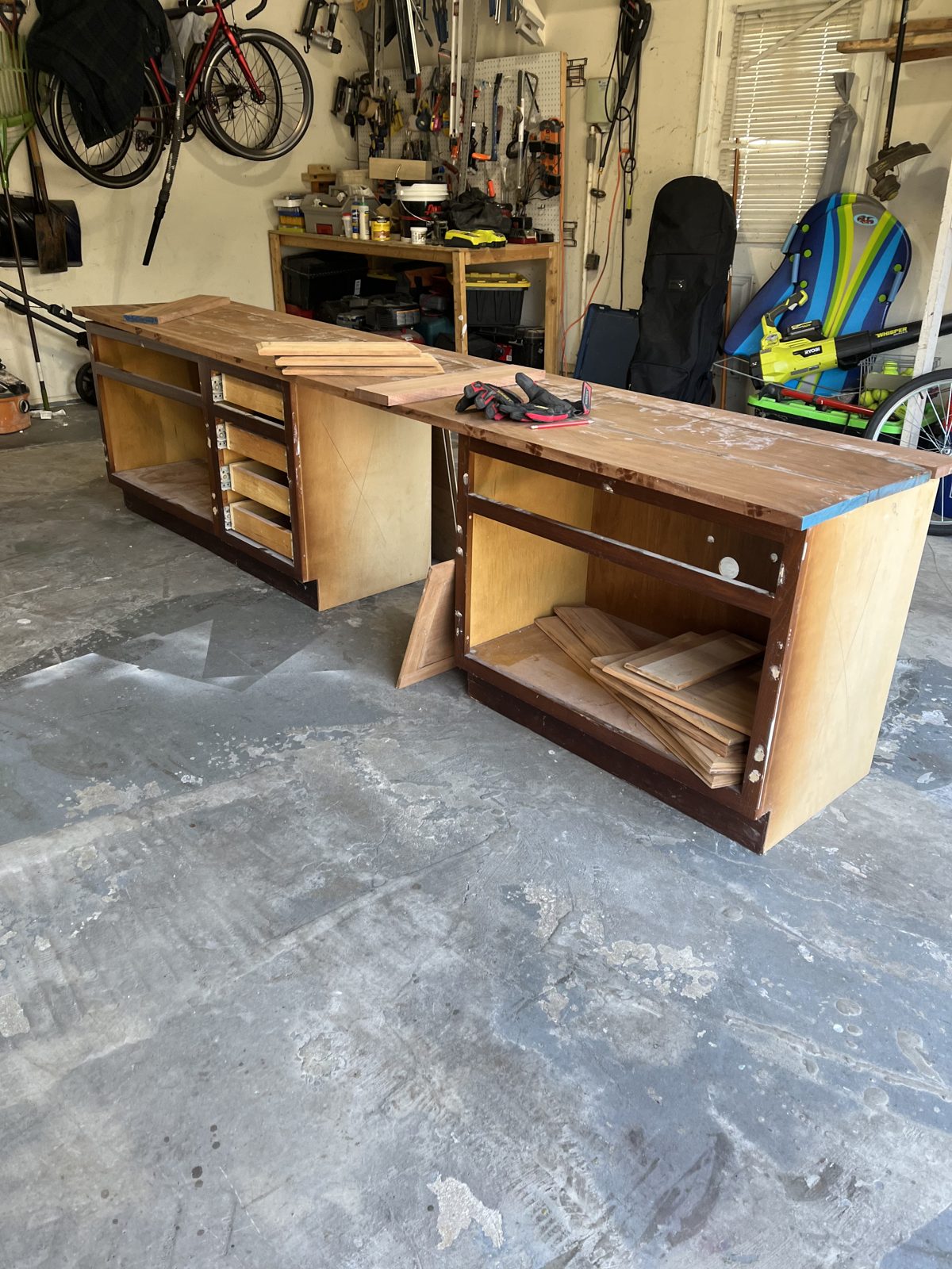 Cabinet carcasses under construction in the shop