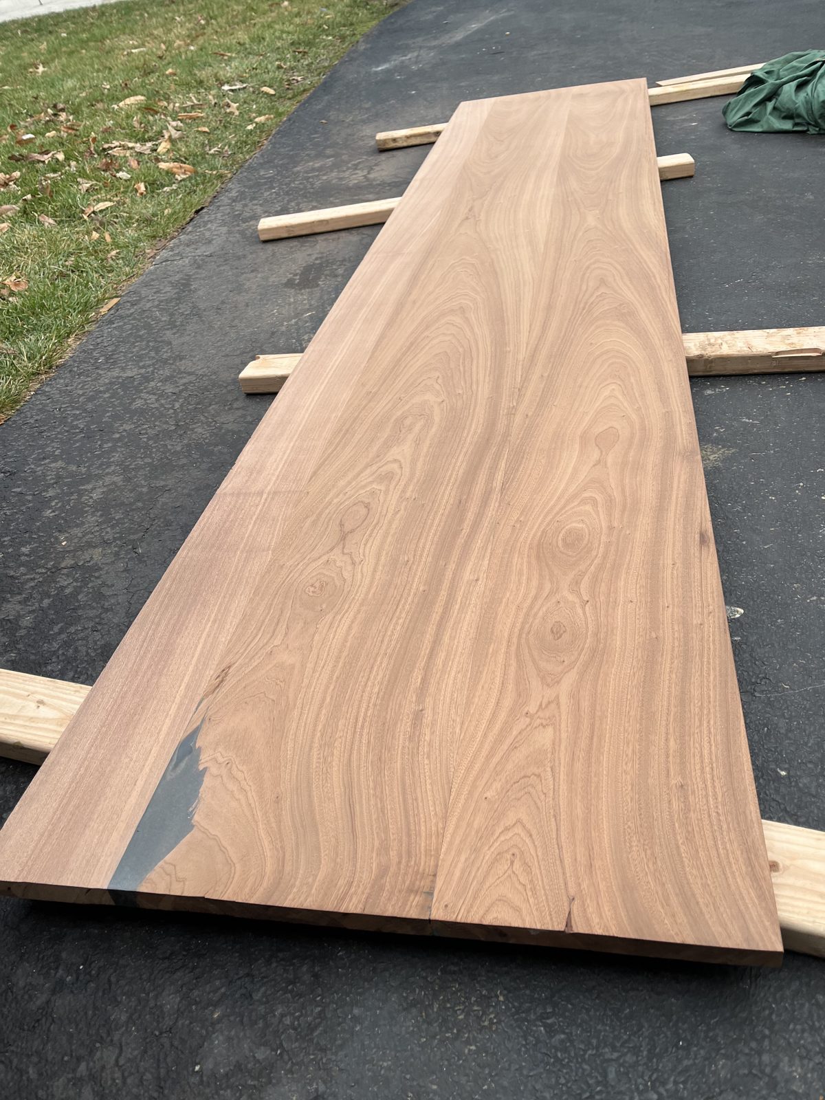 Finishing a solid wood desk slab outdoors