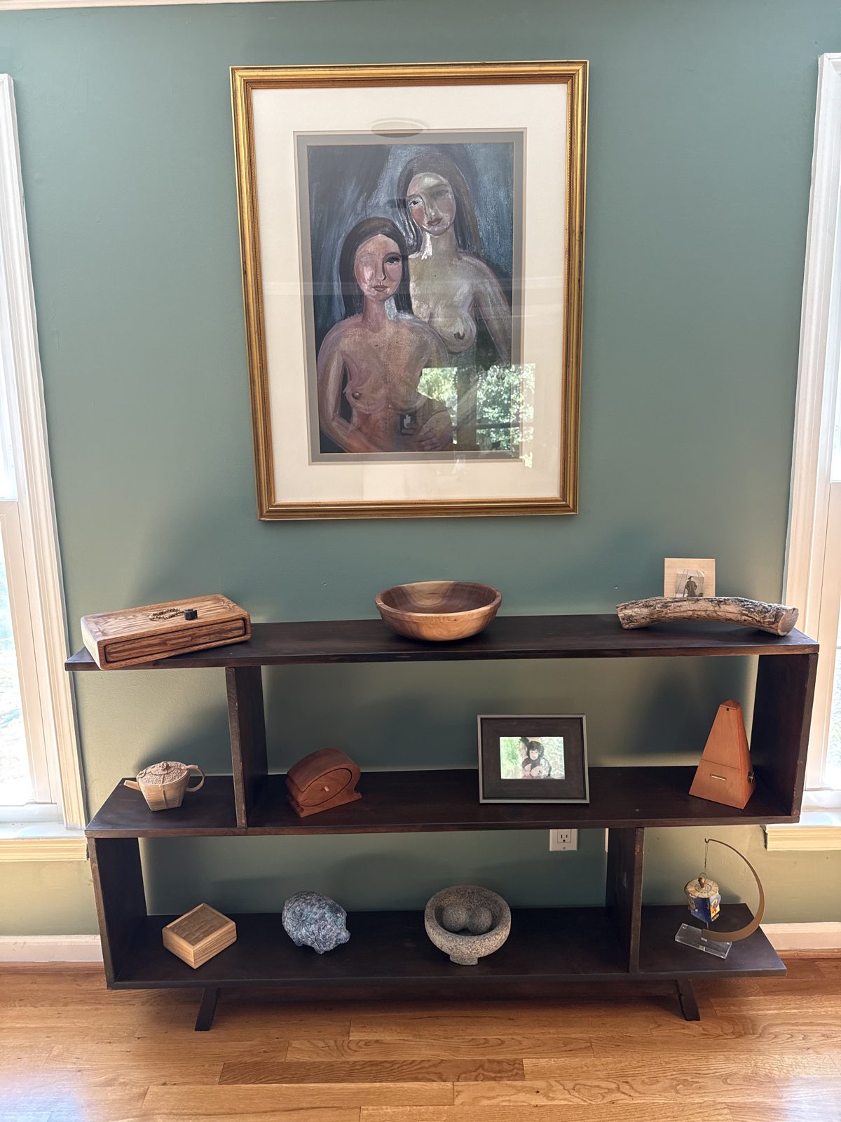 Mid-century walnut bookshelf credenza